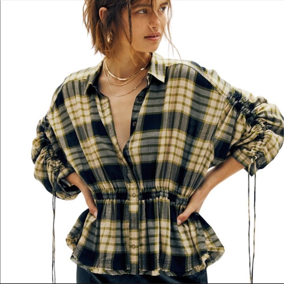 Free People Distressed Slouchy Plaid Flannel Top M - Picture 1 of 10